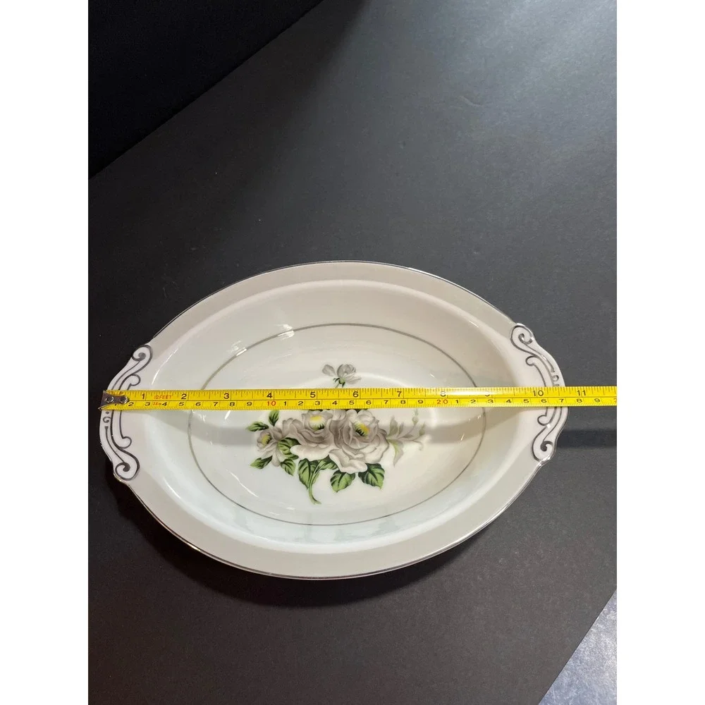 Gold Coast China First Love Oval Vegetable Bowl Gray Rose Platinum Trim Japan